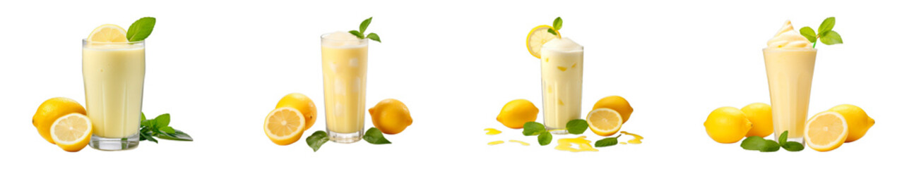 Collection of Lemon Smoothie isolated on transparent png background. Generative ai