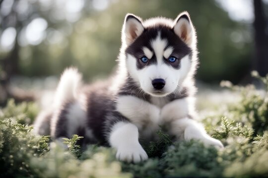 'dog puppy husky siberian animal background beige blue eye brown comfortable cute isolated pet play purebred relaxation sled softness space sweden white winter attitude baikal canino carriage face'