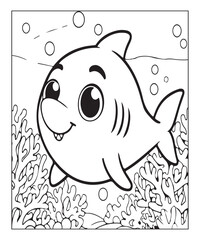 Cute Shark Coloring Page. black and white vector illustration for coloring book, Generative AI