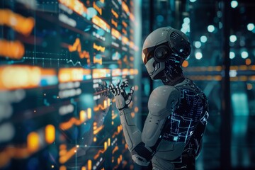 A financial analyst using complex algorithms and artificial intelligence to predict market trends and investment opportunities.