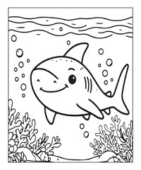 Obraz premium Cute Shark Coloring Page. black and white vector illustration for coloring book, Generative AI