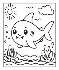 Obraz premium Cute Shark Coloring Page. black and white vector illustration for coloring book, Generative AI