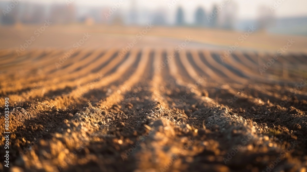 Poster A field of dirt with a few trees in the background