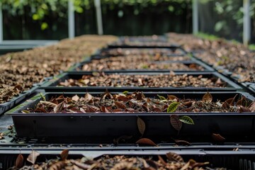 Tea Leaves DryingRows of tea leaves spread out on trays, undergoing a delicate drying process