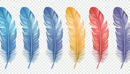 colourful rainbow watercolour feathers set isolated on transparent background - Design element PNG cutout collection