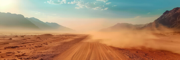 empty road in a desert at sunset