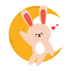 cute cartoon bunny with the moon. cute animal sticker and doodle