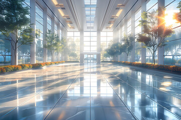 Professional Office Building Lobby with Trees and Natural Light