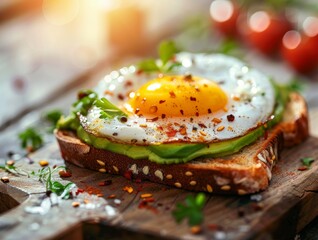 Avocado Toast Egg Eggs Tomatoes Bread Breakfast Close-Up Food Dining Blurred Background Image