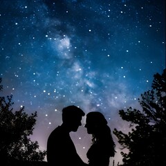 Couple Cherishing Starry Moment in Intimate Outdoor Setting Under Celestial Night Sky