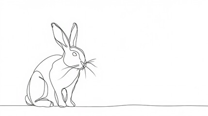 Ongoing single stroke illustration of Spring Bunny. Adorable hare outline with ears in basic simplistic design for spring themed greeting cards and web banners. 
