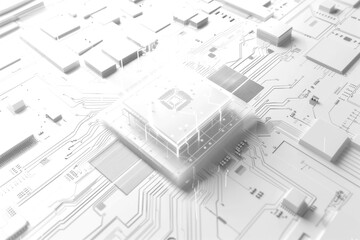 Abstract translucent electronics circuit board with glowing light white tone for background in concept technology, A.I., AI, digital, quantum computing