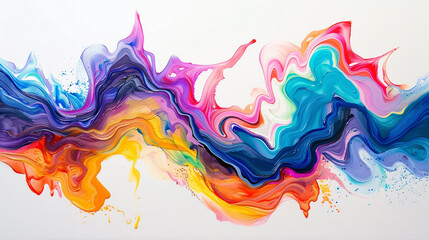 Intricate waves of vibrant color flow gracefully on a serene white surface.