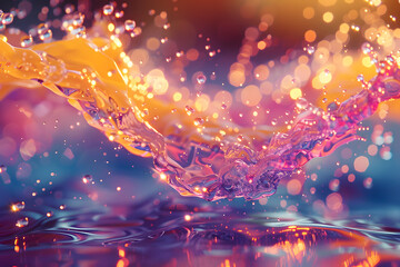 Abstract Liquid Splash with Glittering Particles and Bokeh Effect