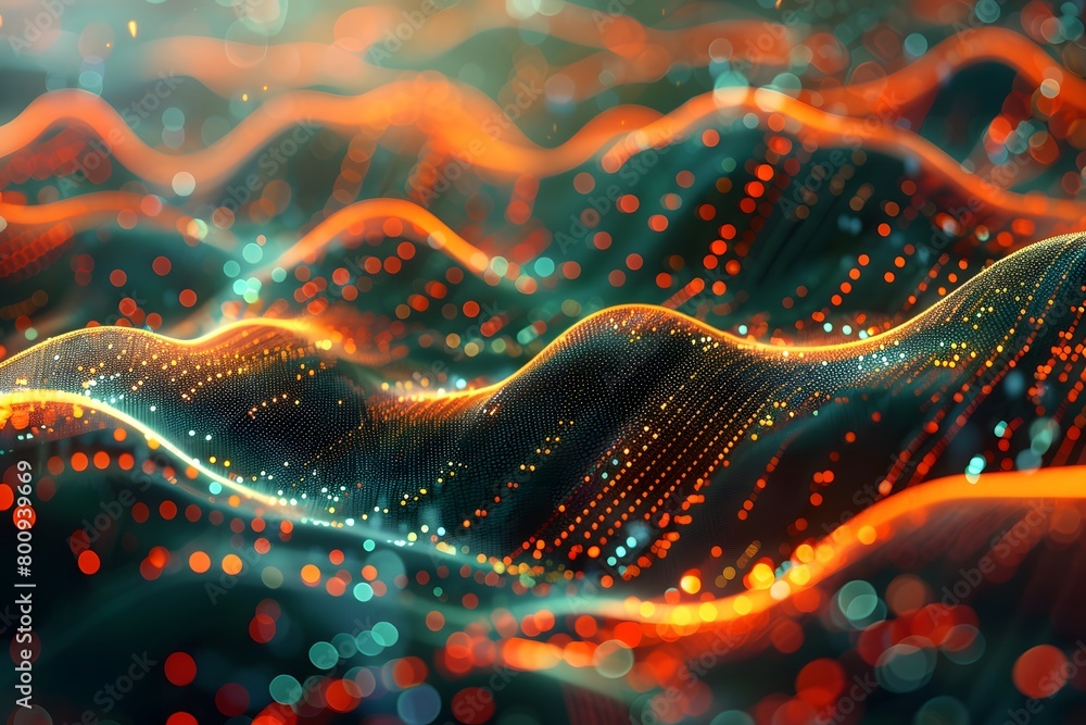 Poster abstract digital network waves with particles