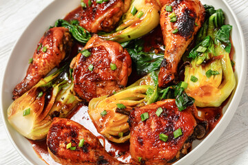 roasted asian glazed chicken thighs with bok choy