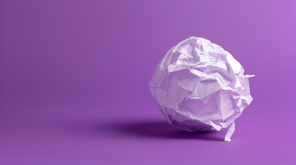 A crumpled paper ball, ready to be thrown, against a solid purple background.