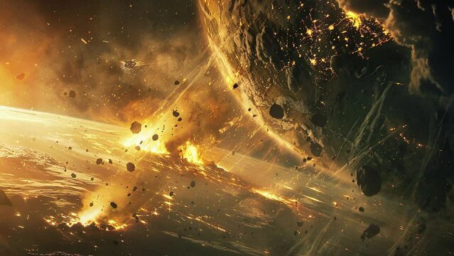 National Asteroid Day concept. Meteor falls in the space. astroid impact. A very realistic view of a meteor hitting the earth very powerfully.
