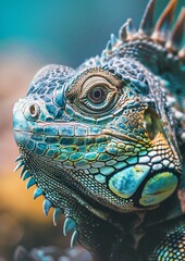 Fototapeta premium Close-up of Iguana - Reptile Eye and Skin Texture Detail