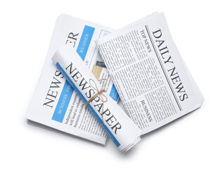Different newspapers on white background