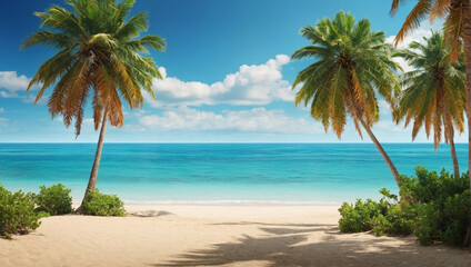 Tropical beach with palm trees and sea in summer.
