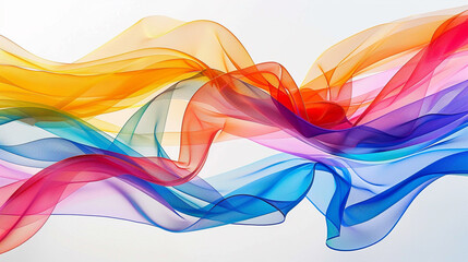 Interwoven ribbons of richly saturated colors blending harmoniously to create a captivating rainbow motif, set against a solid white backdrop.