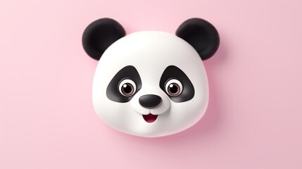 Cute 3D illustration of a panda face with a playful expression set against an isolated background suitable for toys and children s apparel