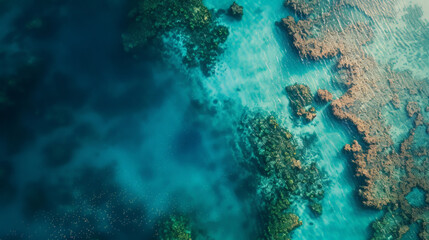 A majestic aerial view of the Great Barrier Reef, capturing the vibrant colors
