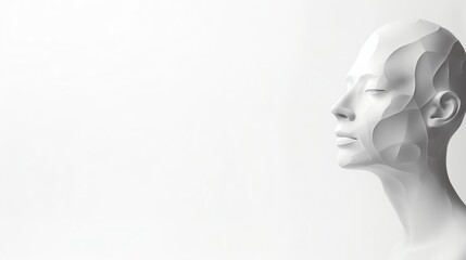 A blank outline of a human head in free form set against on white background with ample copy space.