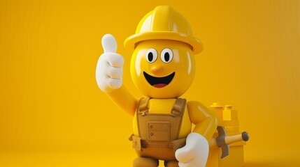 A 3D rendering of a yellow construction worker giving a thumbs up.