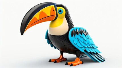 Whimsical 3D illustration of a cartoon toucan with oversized features perfect for childrens books games or themed party decorations
