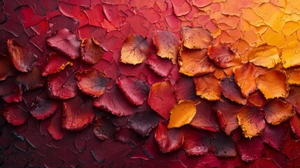 A richly textured impasto canvas in autumnal shades, with thick applications of maroon, burnt orange and gold. Gallery art. 