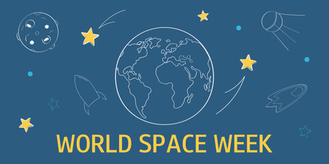 World Space Week. October 4 to 10. Holiday concept. Vector background for banner, card, poster, flyer.