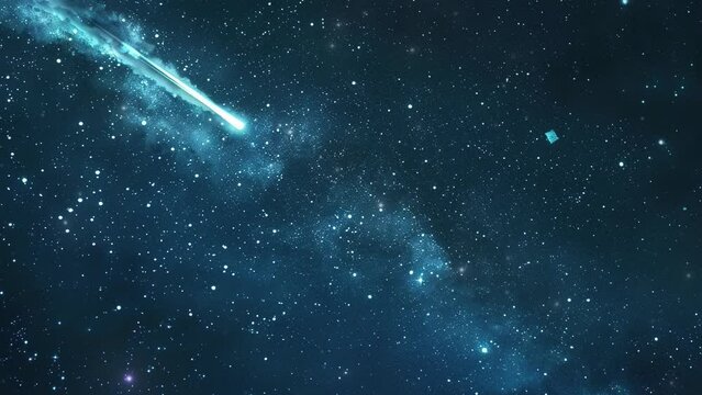 National Asteroid Day concept. Meteor falls in space. Meteors streak across the beautiful night sky. Meteor flying in space with trail of smoke and stars.