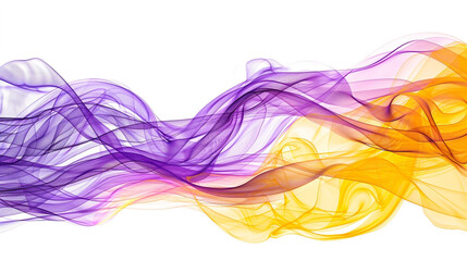 Interweaving layers of purple and yellow gradient waves embodying energy, isolated on a solid white background."
