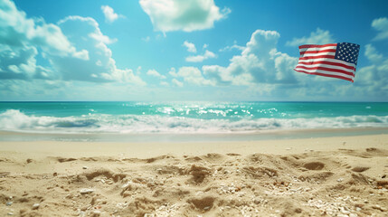 Patriotic USA background on the sandy beach, generative Ai