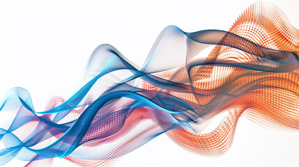 Interweaving layers of blue and orange gradient lines evoking innovation, isolated on a solid white background."