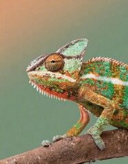 chameleon appears aggressive in profile isolated pastel background Copy space 