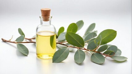 bottle of eucalyptus oil on plain white background from Generative AI