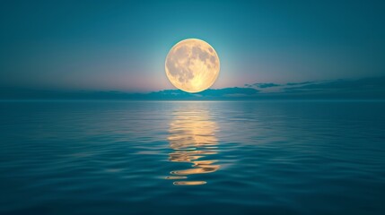 dreamy night sky with a brilliant moon reflection on tranquil waters