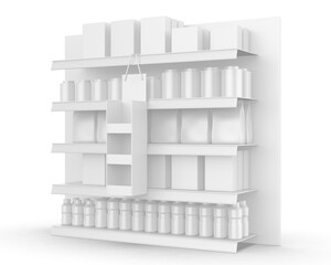 Hangsell Display Shelve Stand blank template, 3d illustration. 
