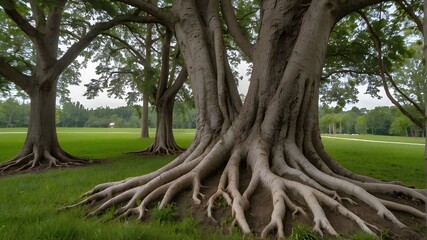 growth mindset A tree's roots intertwining with those of its neighbors, strength in unity. 