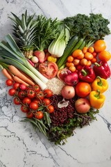 A heart made of vegetables and fruits