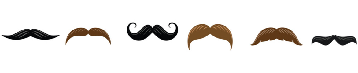 Different mustache collection Black and brown. Vector illustration.