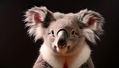  koala close up head on black background 