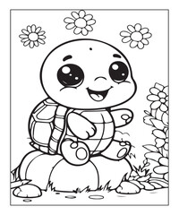 Obraz premium turtle coloring page, black and white vector illustration for coloring book, Generative AI