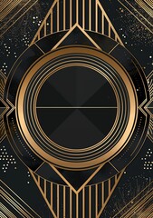 Elegant Black and Gold Geometric Vector Art with Luxurious Round Frame   