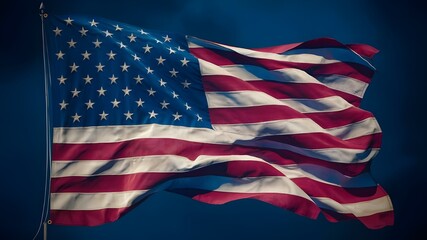 American flag on blue background. 