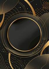 Elegant Black and Gold Geometric Vector Art with Luxurious Round Frame