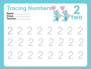 Trace and write number for children. Exercise for children to recognize the number. Educational worksheet for preschool. Vector file.